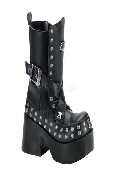 Black Faux Leather Studded Platform Boots