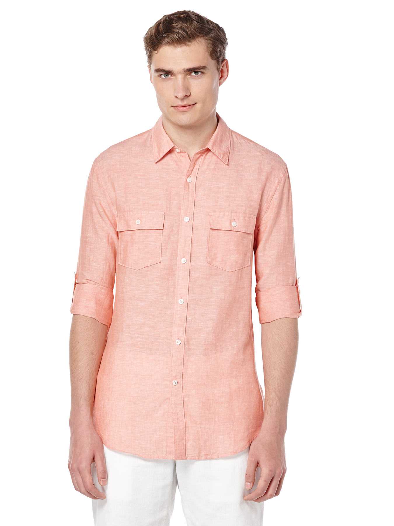 Perry Ellis Roll Sleeve Linen Shirt