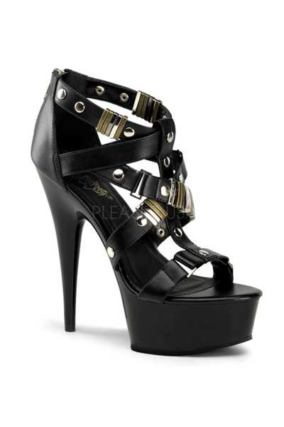 Black Faux Leather Studded Hardware High Heels