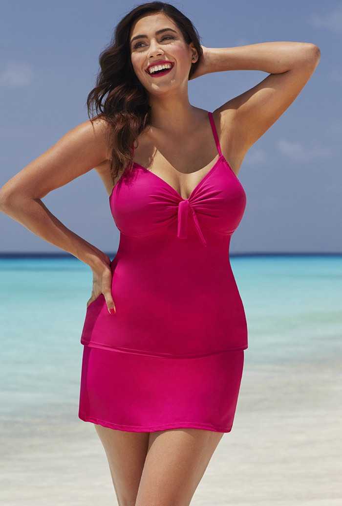 Raspberry Tie-Front Underwire Slit Skirtini