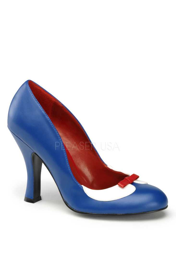 Navy Blue Two Tone Single Sole Pump High Heels Faux Leather