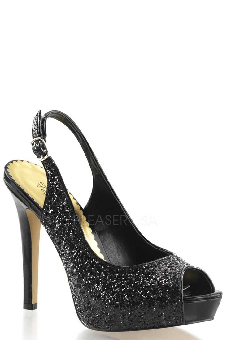 Black Peep Toe Sling Back Pump High Heels Glitter