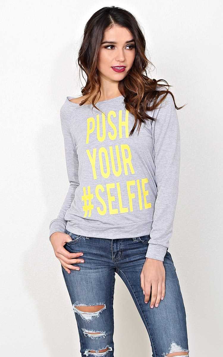PUSH YOUR #SELFIE Pullover - - Heather in Size by Styles For Less