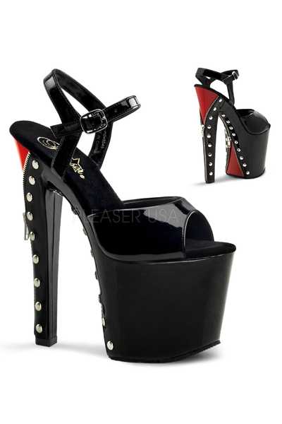 Black Red Patent Studded Platform High Heels