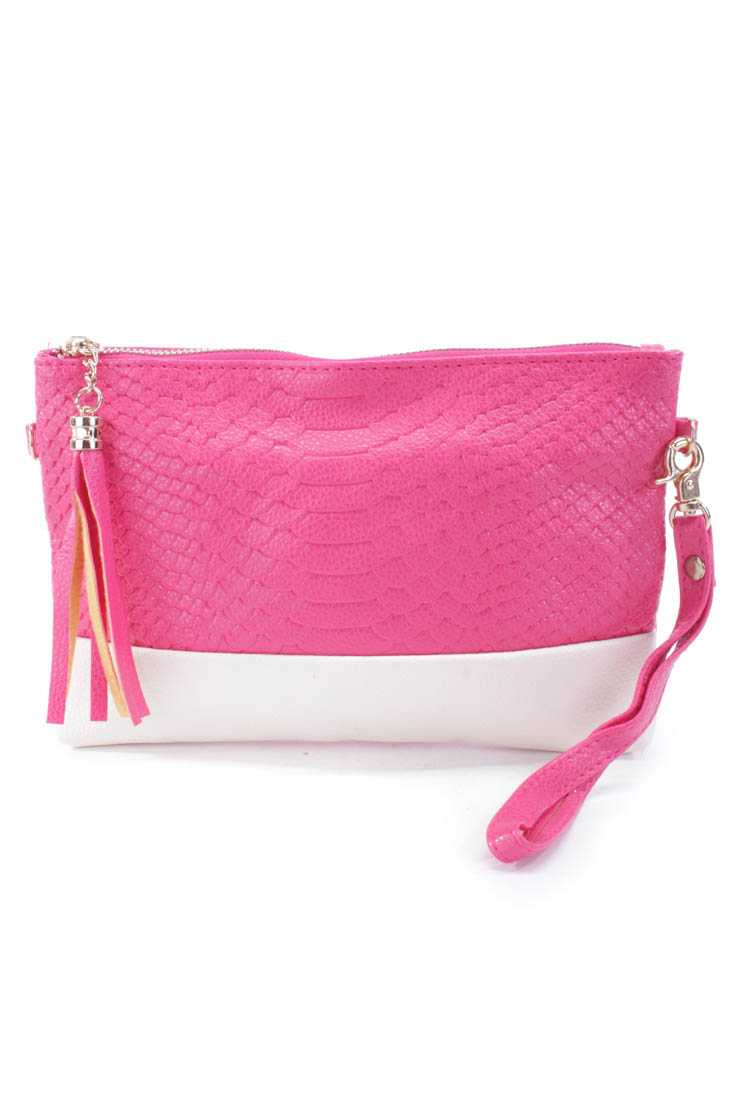 Fuchsia Faux Leather Two Tone Textured Clutch