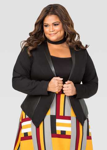 Faux Leather Trim Ponte Jacket