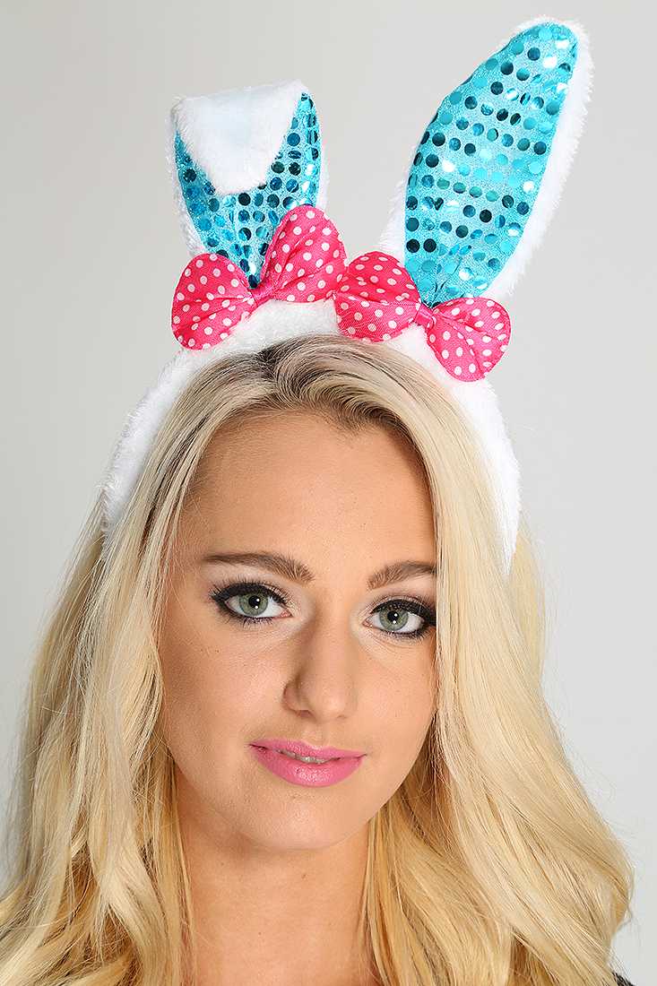 Blue Faux Fur Sequin Ear Bow Headband