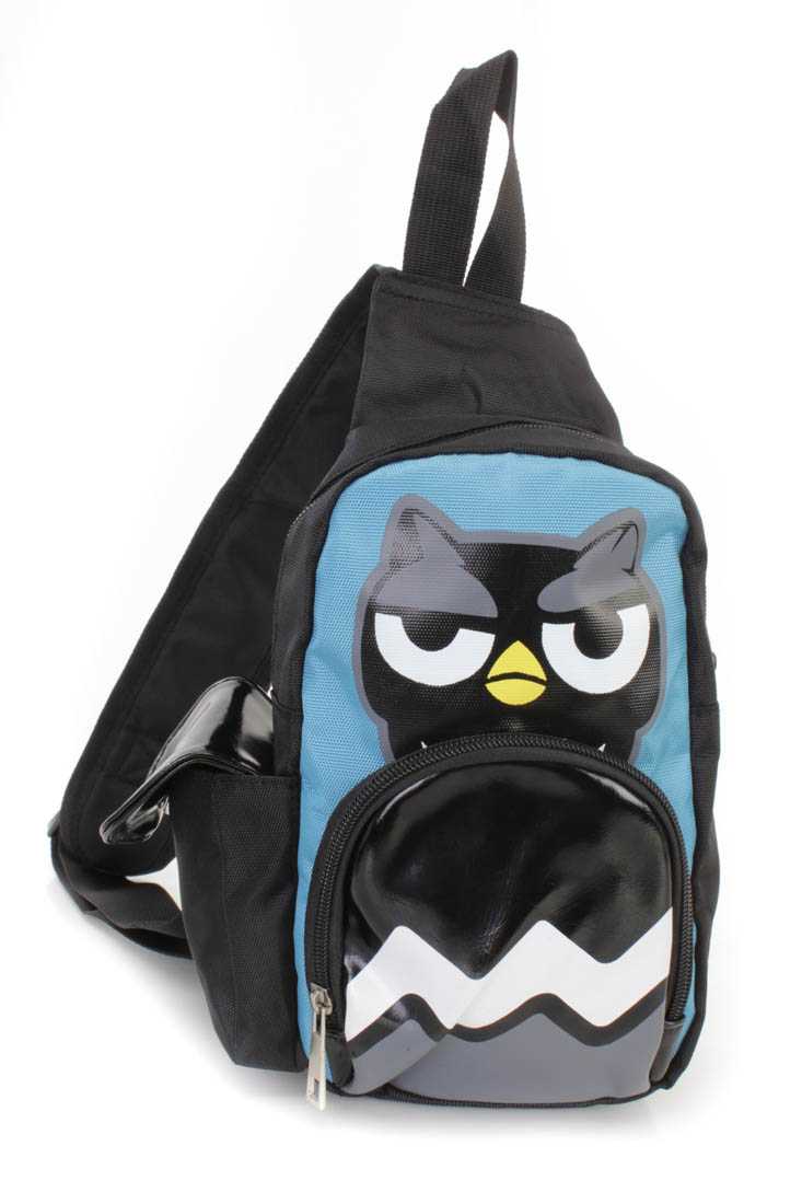 Blue Canvas Owl Print Cross-Body Mini Backpack