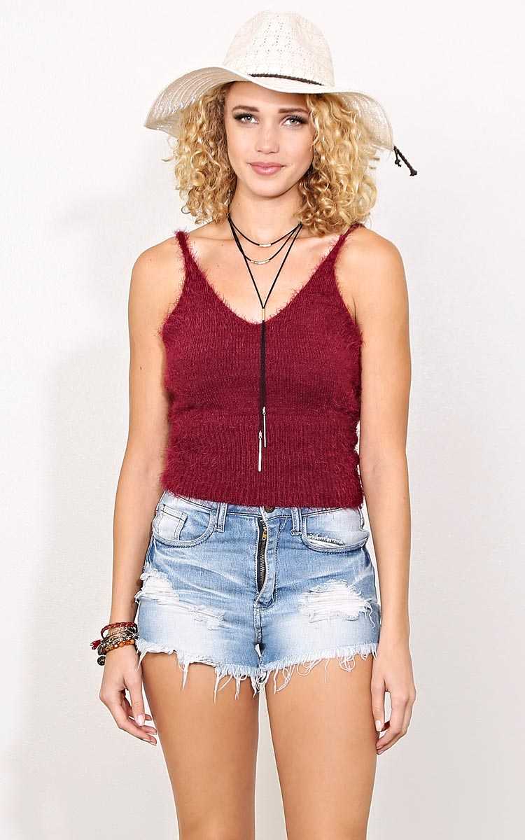 Tassia Eyelash Knit Tank - - Burgundy in Size by Styles For Less