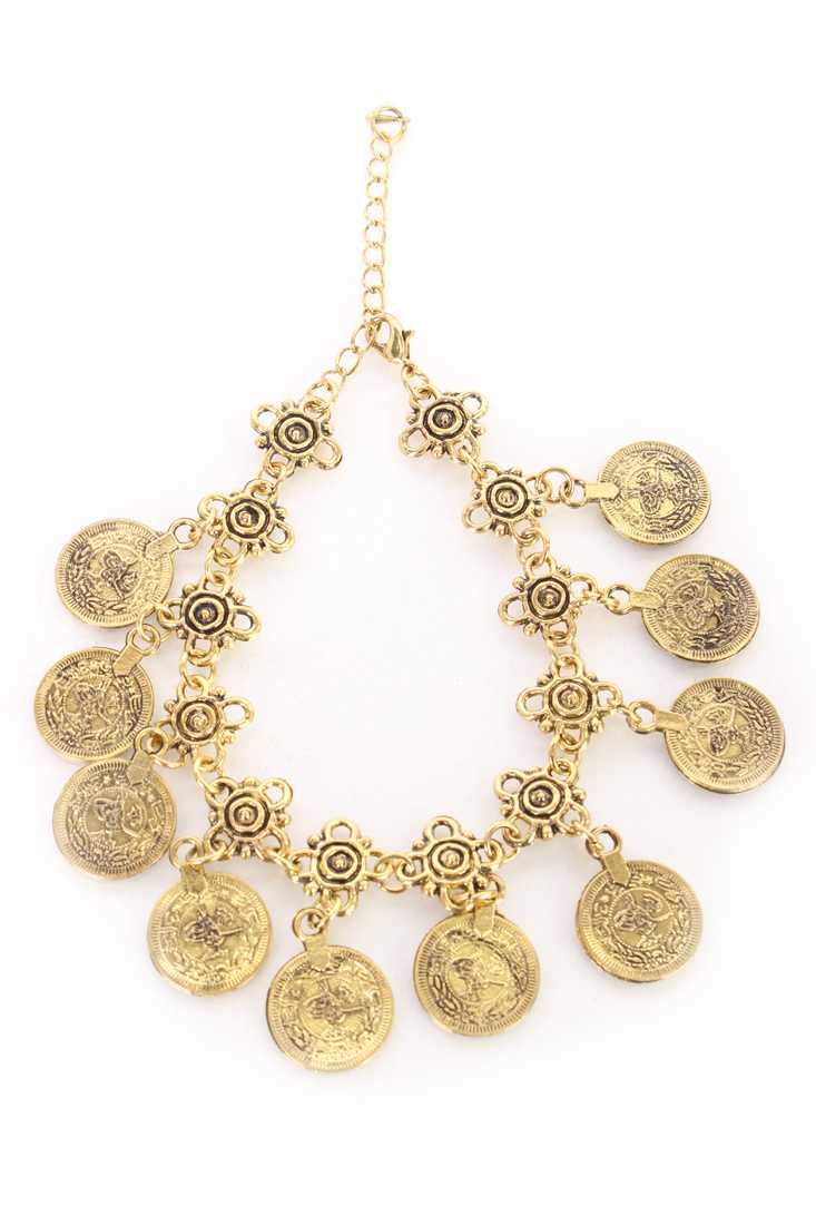 Gold Antique Metal Charm Dangle Bracelet