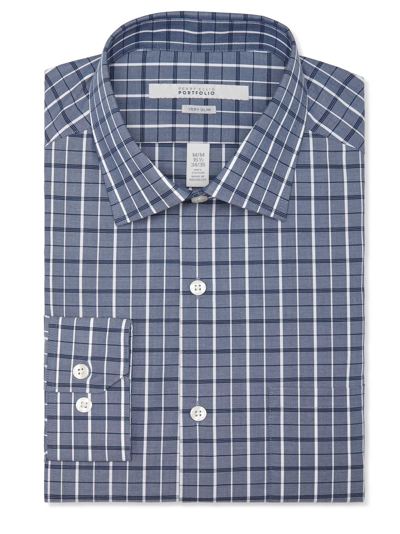 Perry Ellis Very Slim Chambray Check Dress Shirt