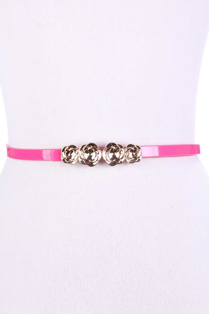 Fuchsia Faux Leather High Polish Rose Decor Belt