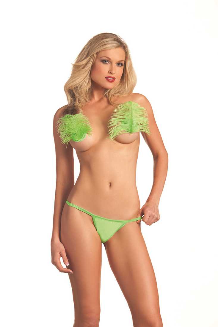 Neon Green Feather Pasties And G-String Set