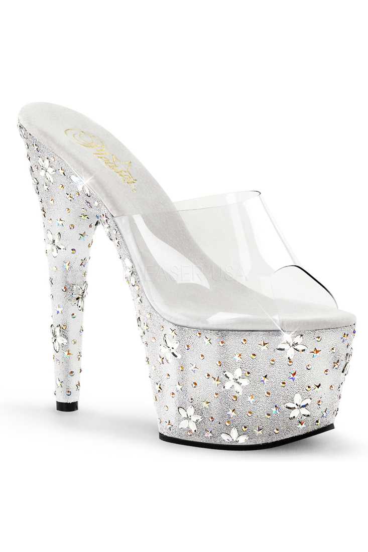 Clear Frost Silver Rhinestone Detailing Platform High Heels