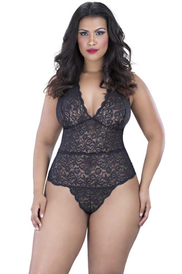 Black Lace Halter Sexy Intimates Plus Size Teddy