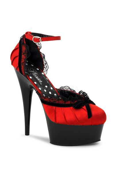 Red Satin Pleated Ruffled High Heels