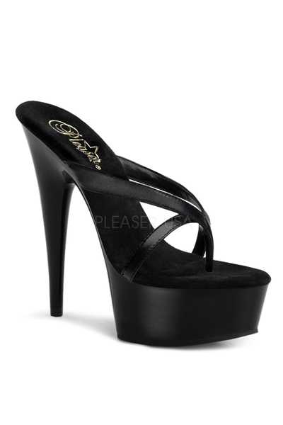 Black Faux Leather Strappy Thong High Heels