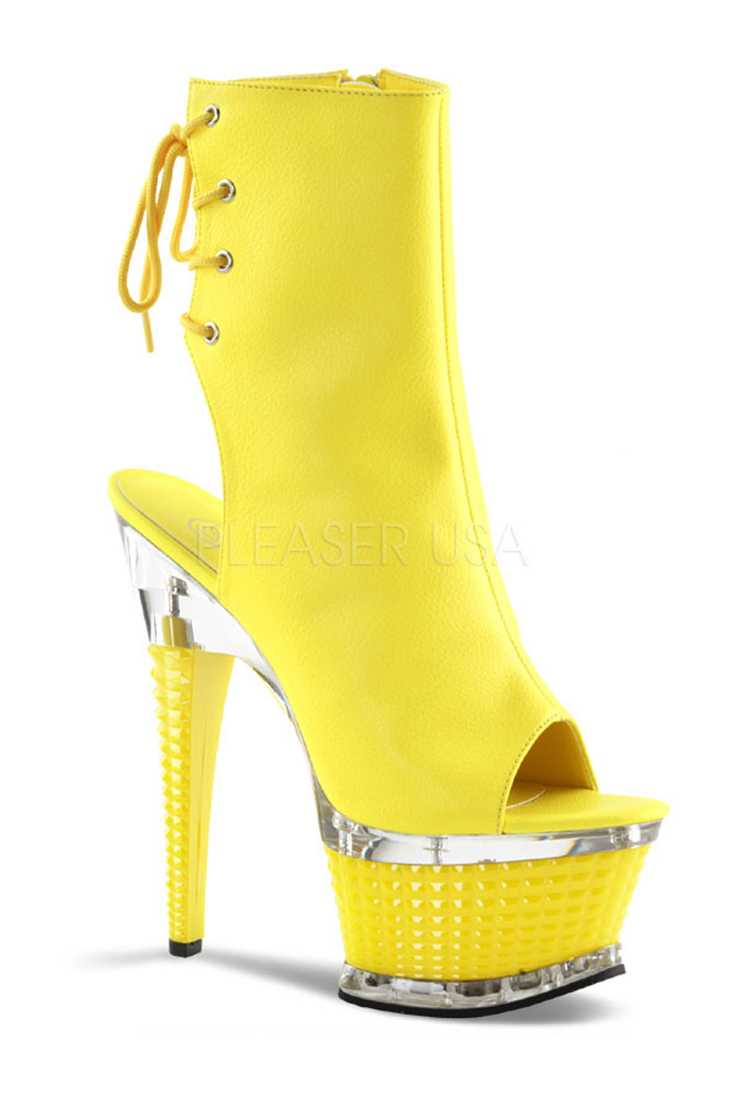 Neon Yellow Open Toe Platform High Heels Faux Leather