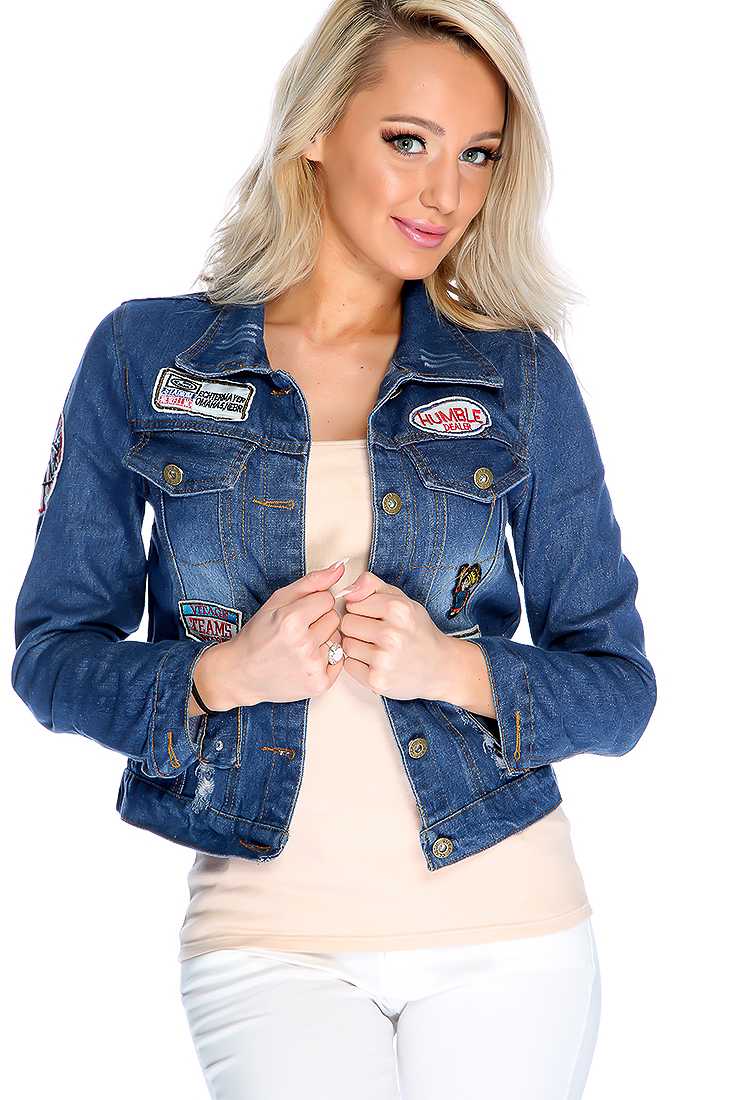 Blue Denim Patch Detailed Jean Jacket