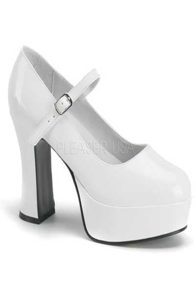 White Patent Chunky Heel Mary Jane Platform Pump