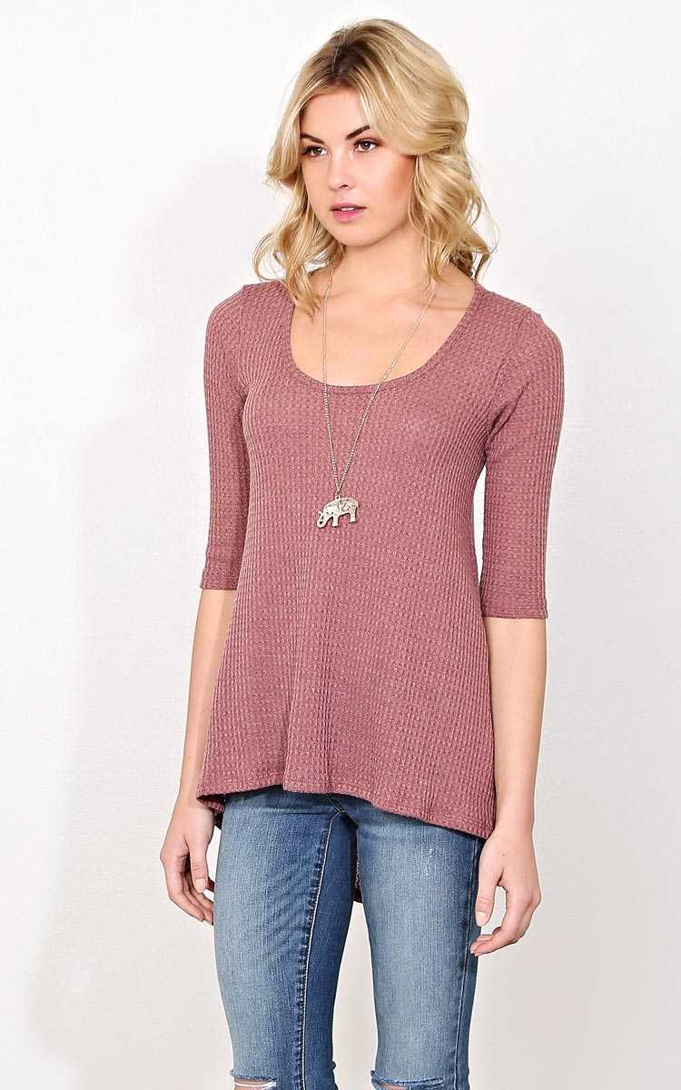 Tara Waffle Knit Necklace Top - - Mauve in Size by Styles For Less