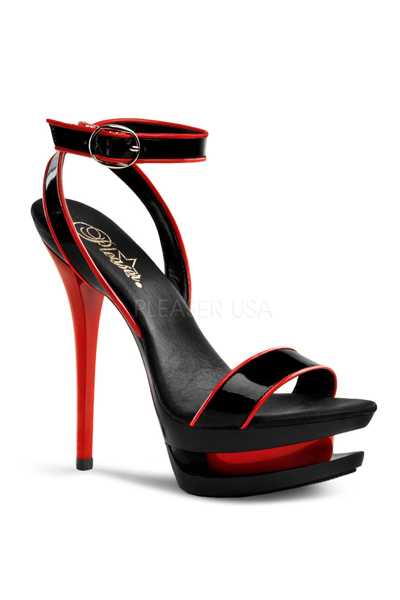Black Red Patent Strappy Carved Platform High Heels