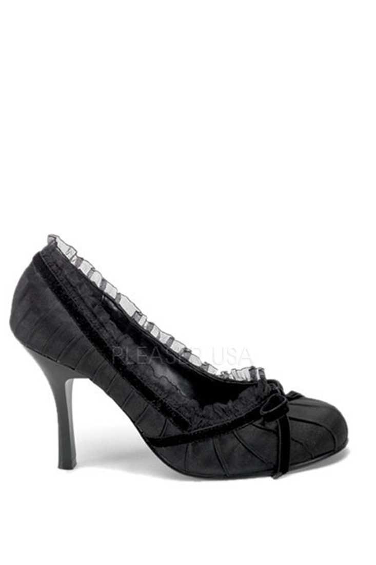 Black Lace Trimmed Pump High Heels Satin