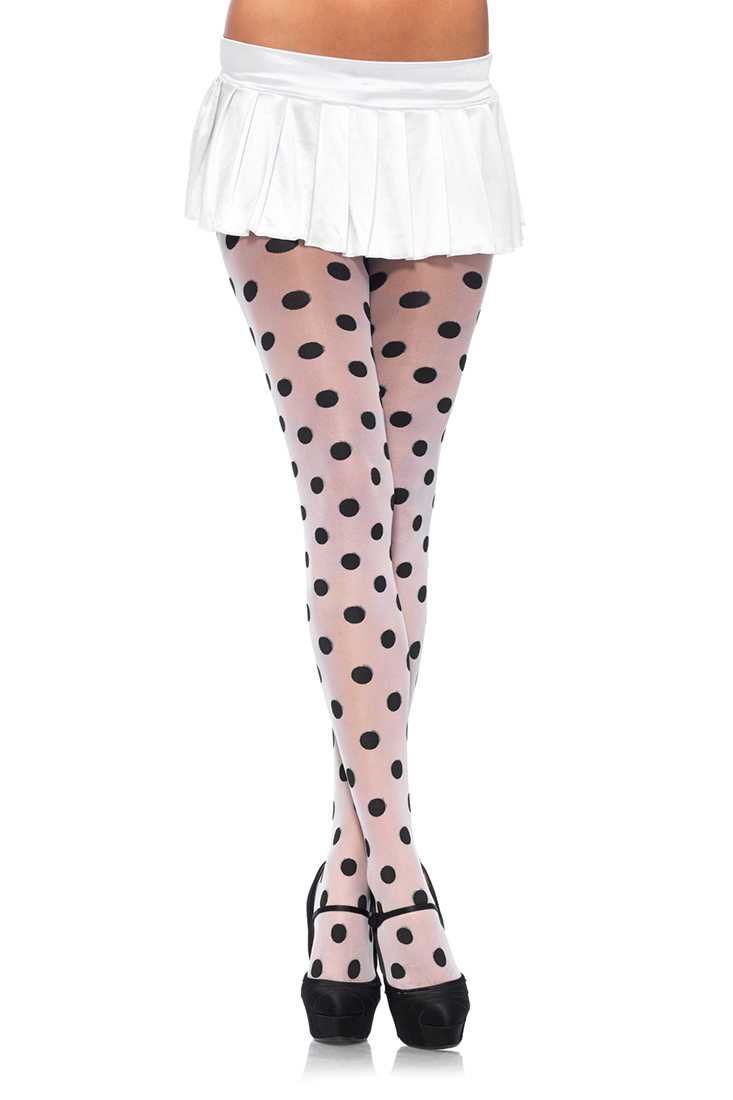 White Black Polka Dot Pantyhose Hosiery