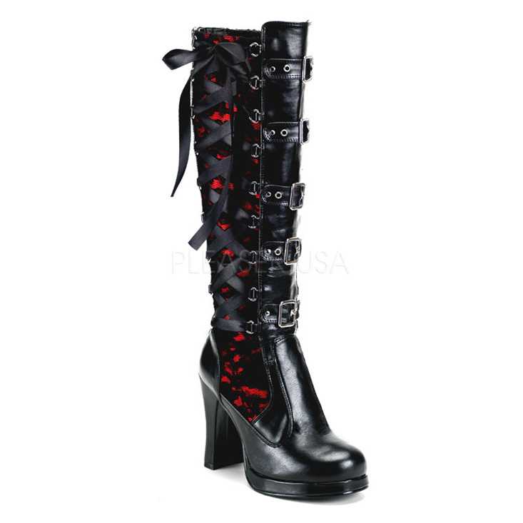 Black Red Lolita Corset 5 Buckle Knee Boots