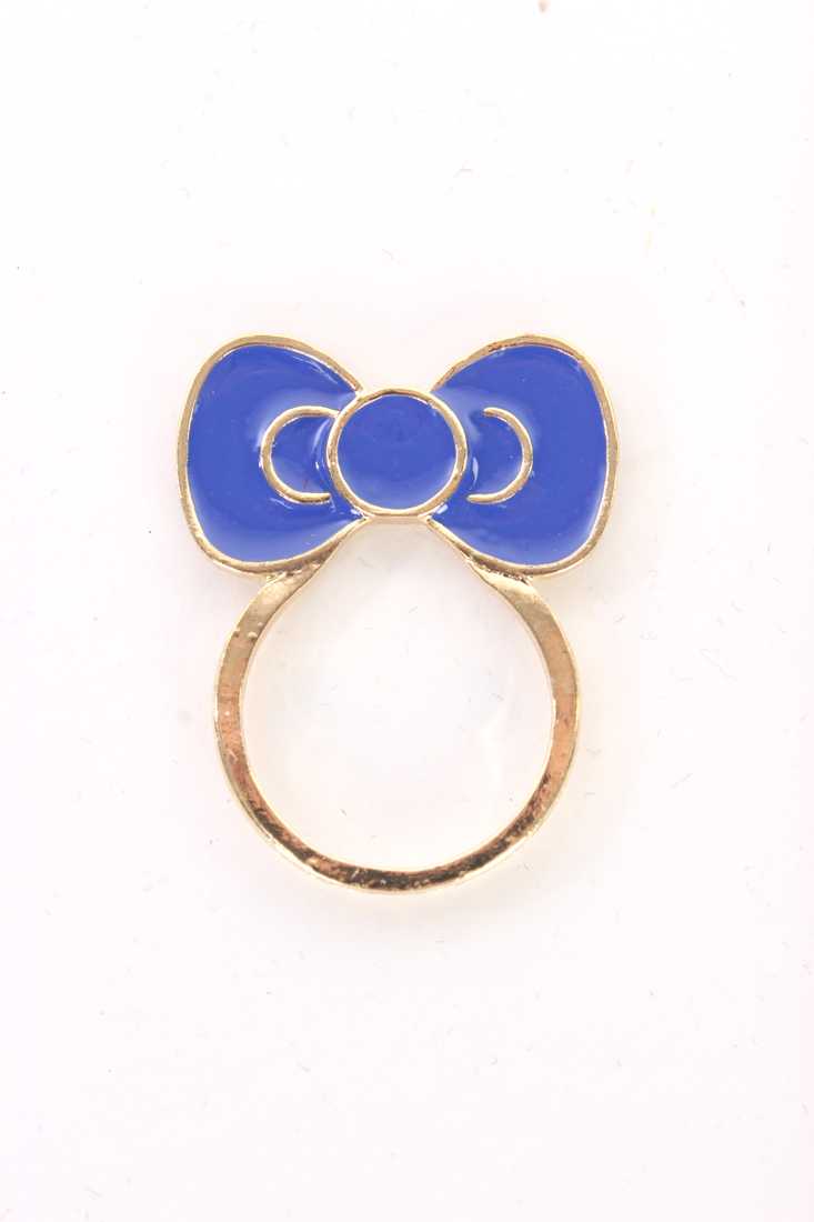 Royal Blue High Polish Metal Bow Design Cute Ring