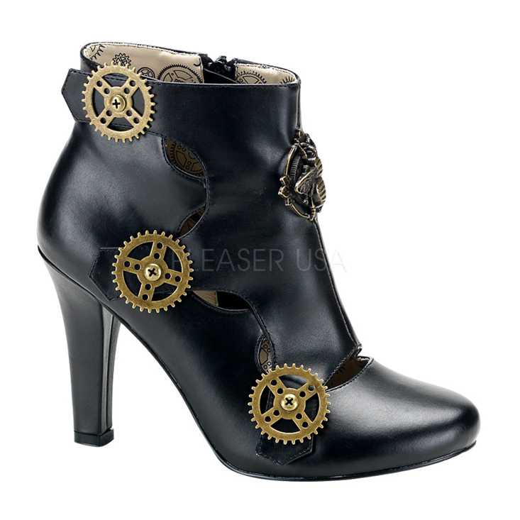Black Faux Leather Steampunk Bee Gear Booties