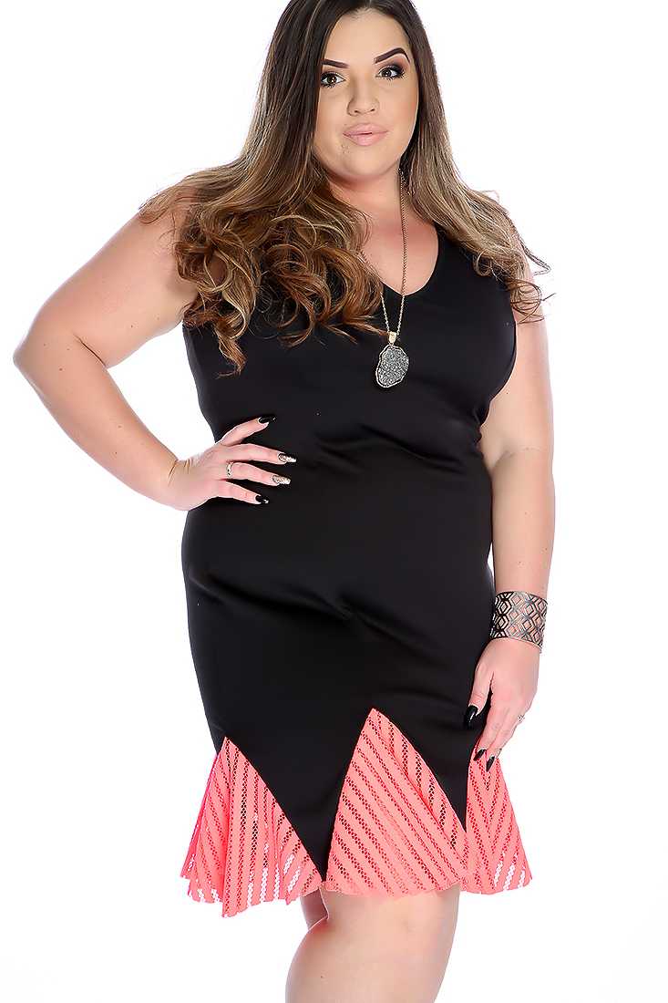 Sexy Black Plus Size Sleeveless Netted Detail Cocktail Dress