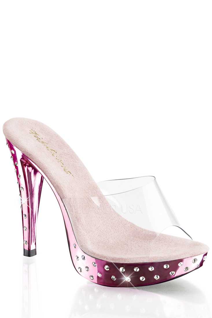 Clear Baby Pink Rhinestone Platform High Heels PVC