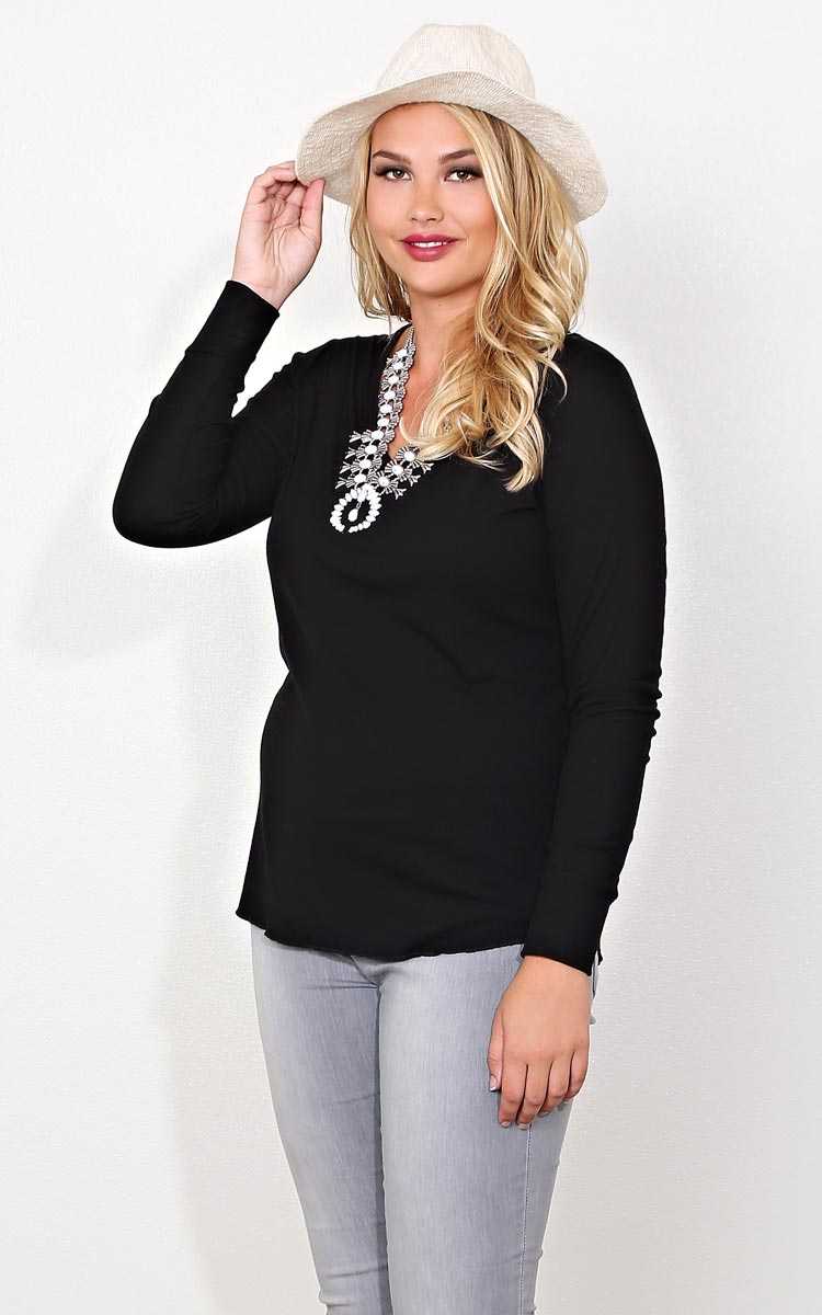 Plus Size Black Rib Knit Long Sleeve Top - Black in Size 1X by Styles For Less