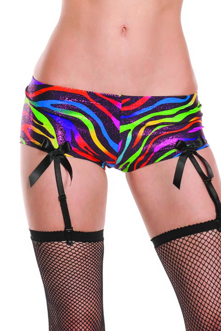 Rainbow Zebra Shimmer Sexy Rave Garter Boy Shorts