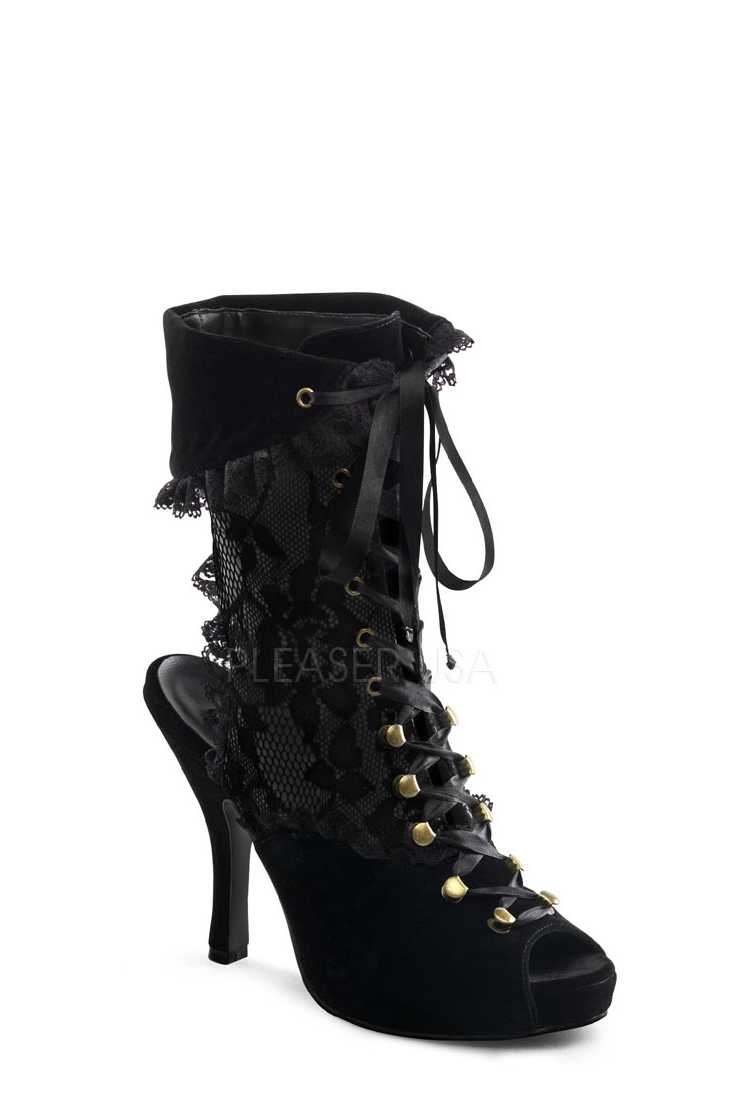 Black Peep Toe Lace Up Ruffled Pirate Boots Velvet