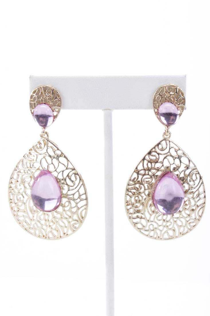 Lilac Gold Intricate High Polish Metal Dangle Earrings