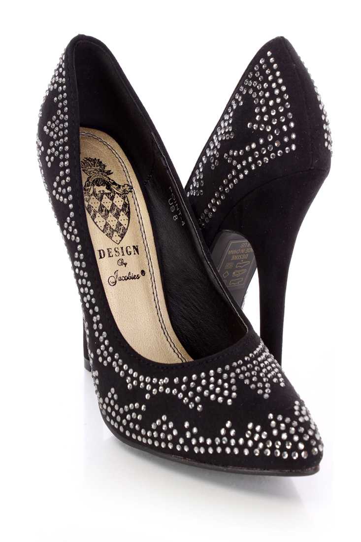 Black Rhinestone Single Soles Faux Suede