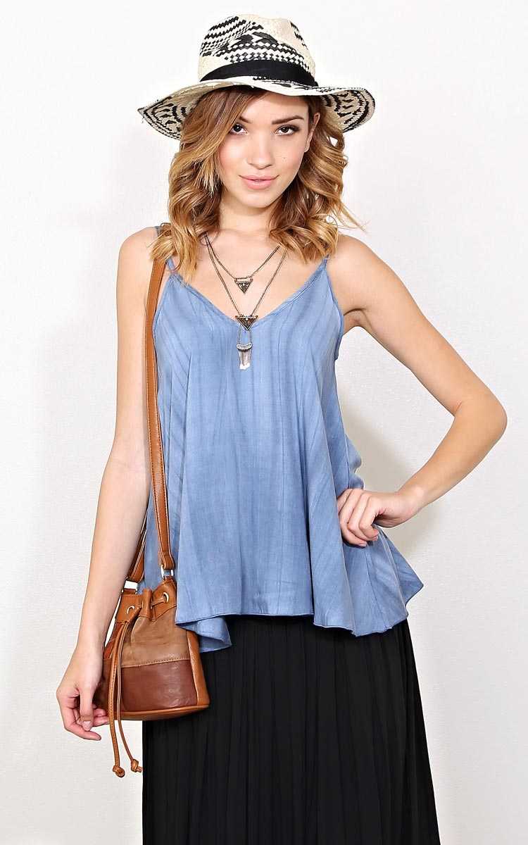 Making Waves Woven Tank - - Lt Blue in Size by Styles For Less
