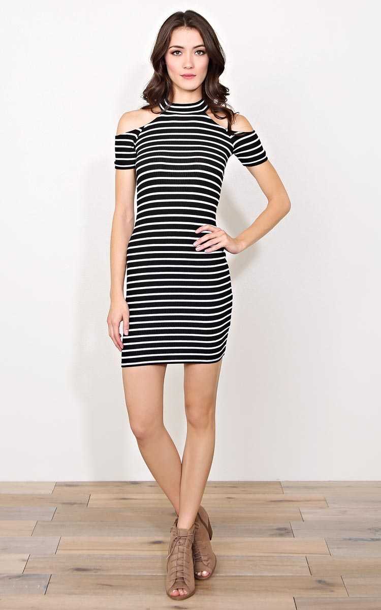 In a Trance Cold Shoulder Knit Dress - - Black Combo in Size by Styles For Less