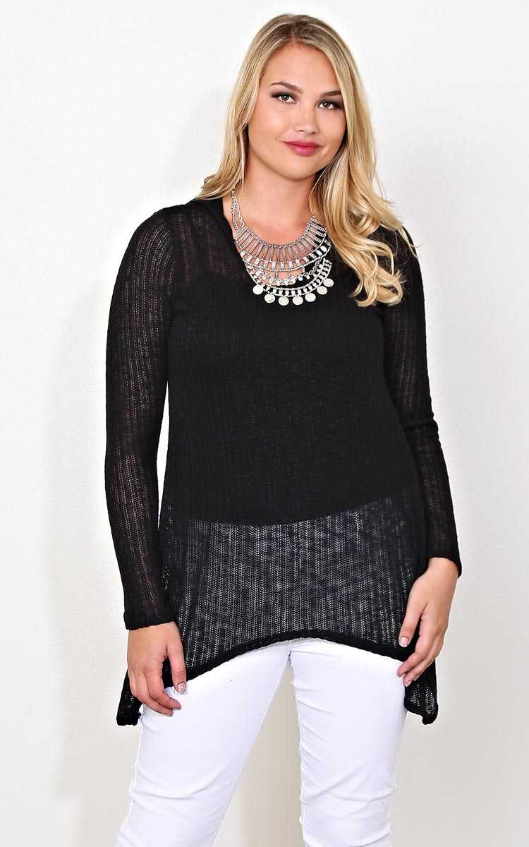 Plus Size Total Relaxation Eyelet Sweater - Black in Size 1X by Styles For Less
