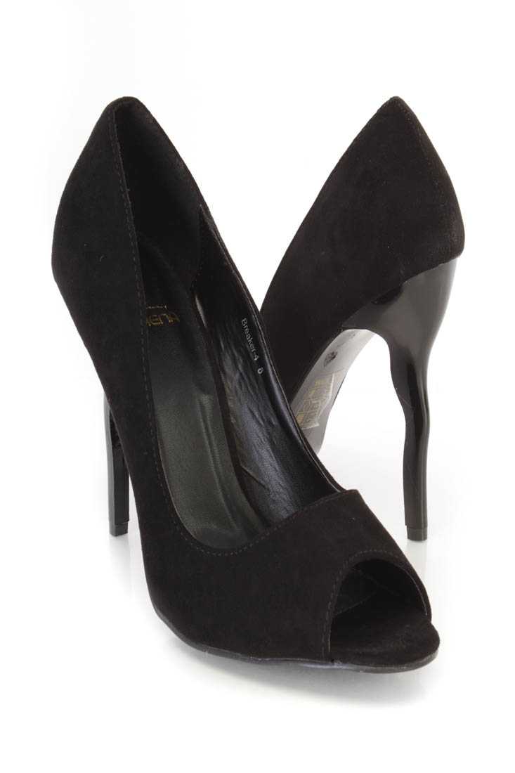 Black Peep Toe Single Sole Pump High Heels Faux Suede
