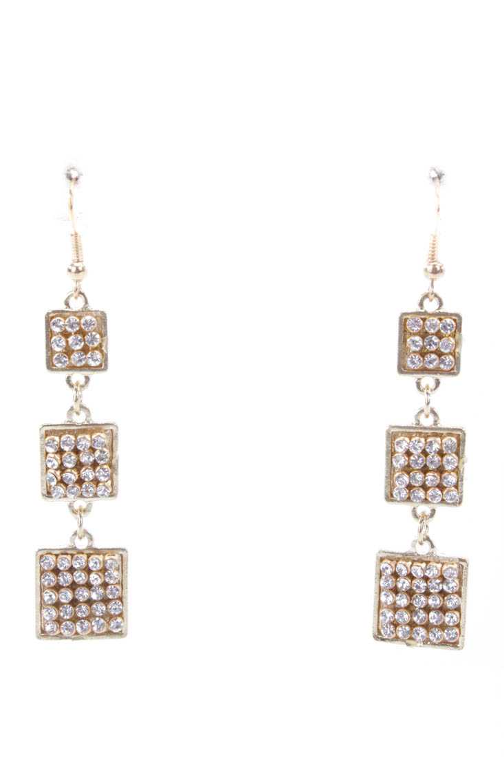 Gold High Polish Textured Square Chain Dangle Earrings