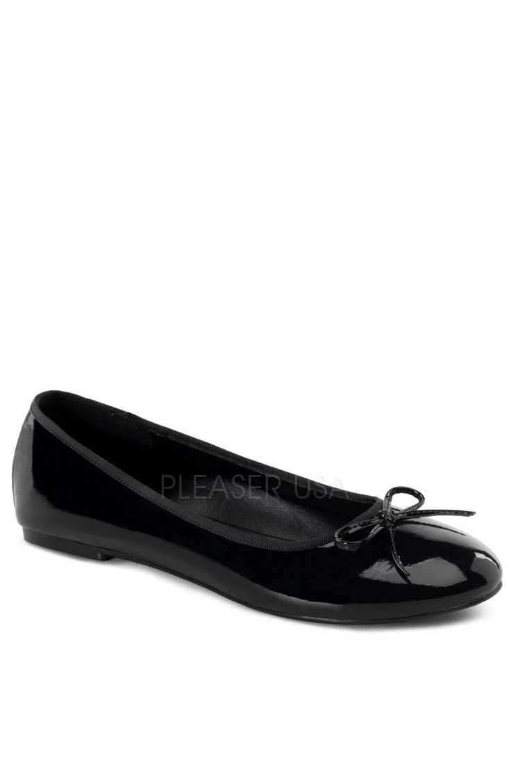 Black Bow Tie Closed Toe Flats Patent