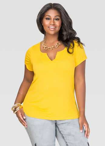 Notched Scoop Neck Tee