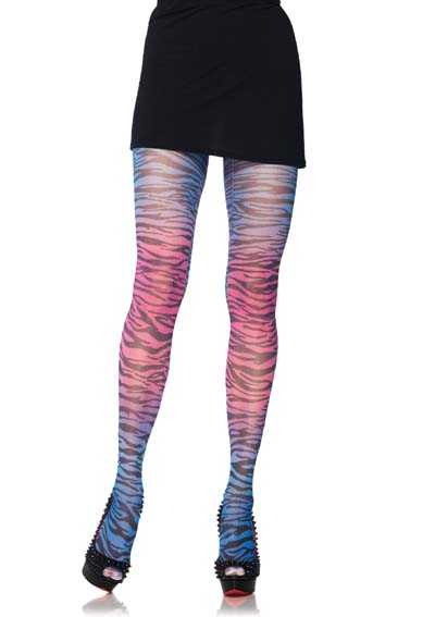Blue Pink Rainbow Zebra Print Tights