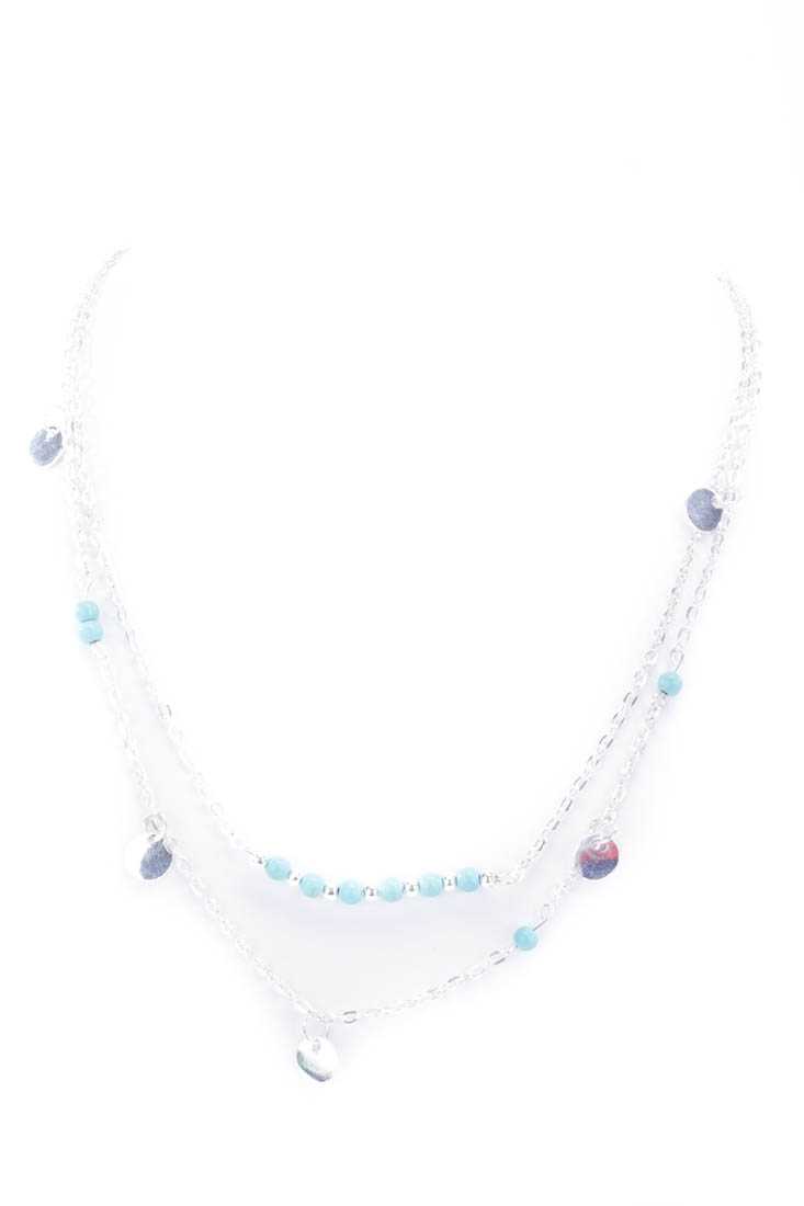 Stylish Silver Beaded Layer Detail High Polish Necklace