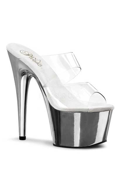 Clear Silver Chrome Banded Platform High Heels