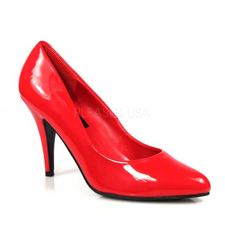 Red Patent Faux Leather Closed Toe Pump High Heels
