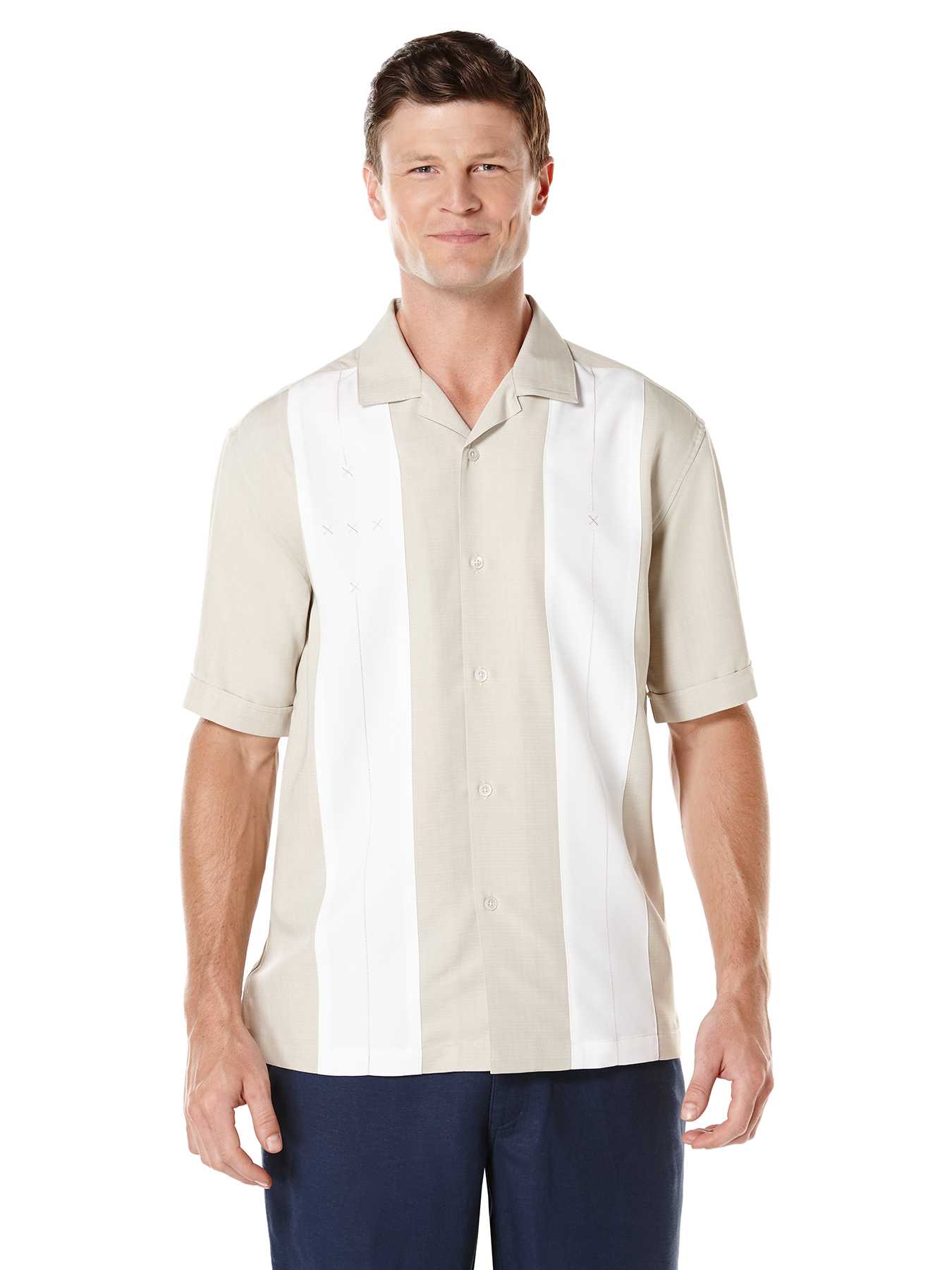 Cubavera Big & Tall Camp Collar Short Sleeve Contrast Panel